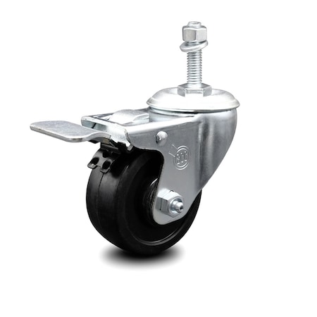 Service Caster 3 Inch Soft Rubber Wheel Swivel 10mm Stem Caster with Total Lock Brake SCC SCC-TSTTL20S314-SRS-M1015